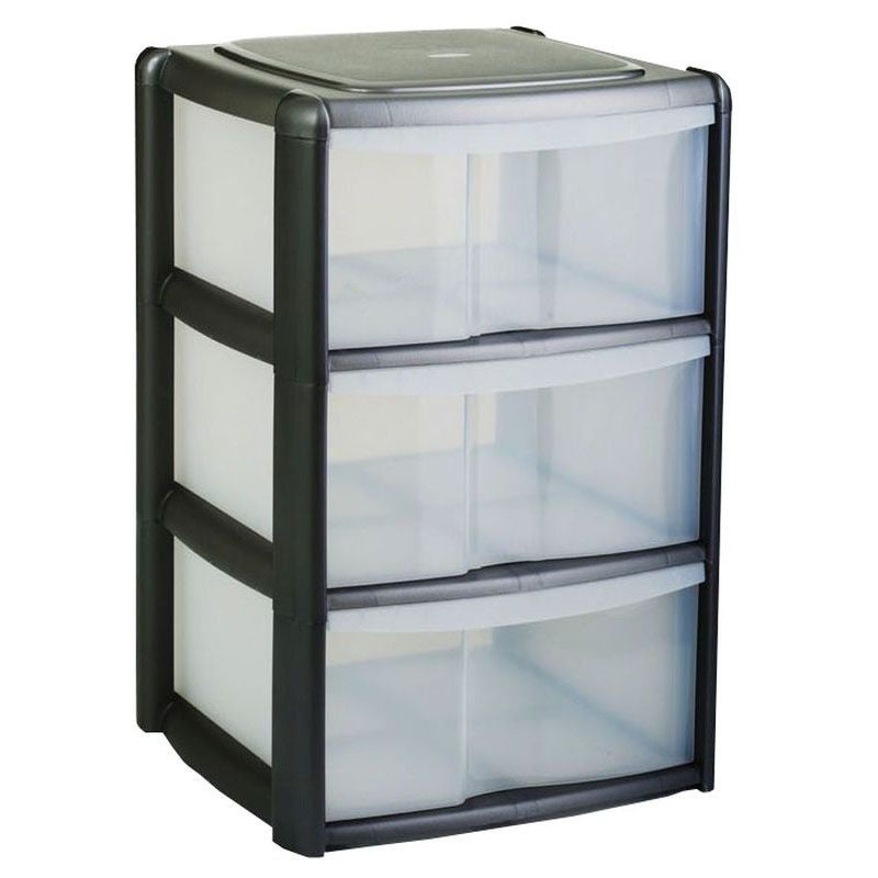 Plastic Storage Unit 3 Drawers 99 Litres Large – Clear & Black by Premier