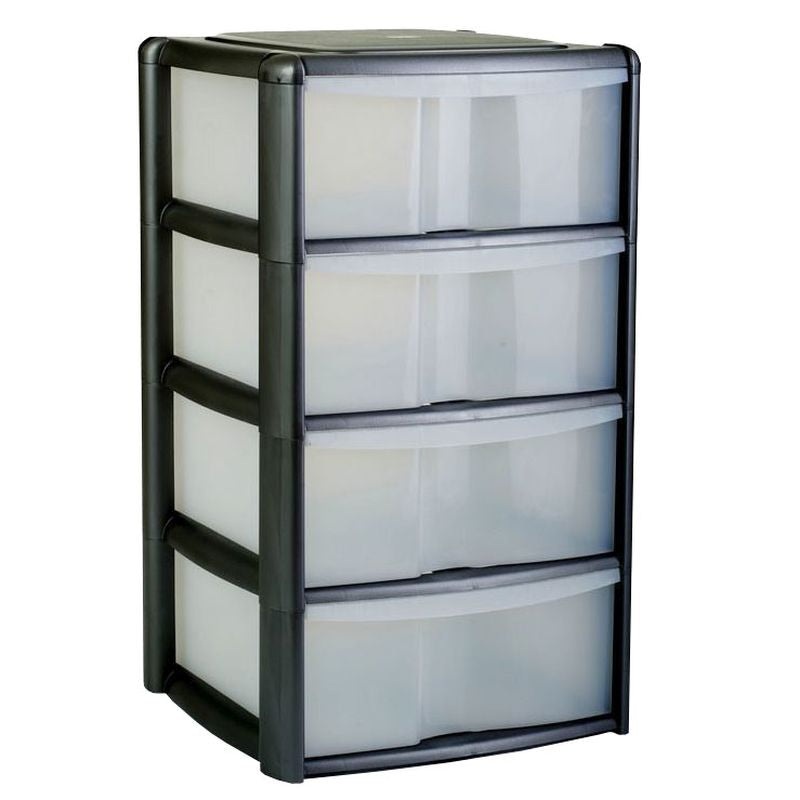 Plastic Storage Unit 4 Drawers 127 Litres Extra Large – Clear & Black by Premier