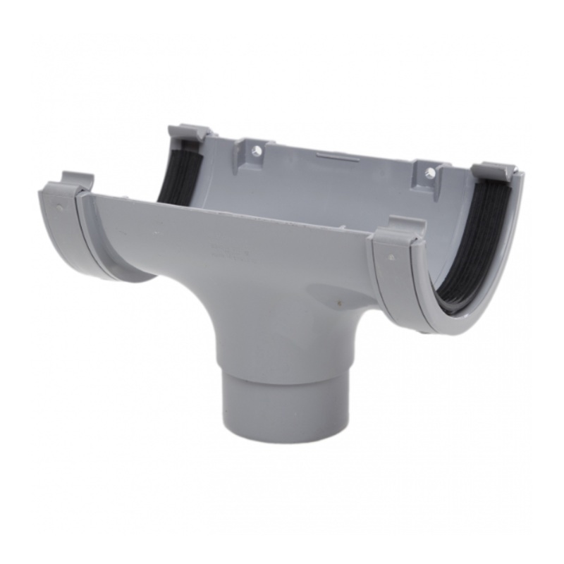 112mm Half Round Gutter Running Outlet – Polypipe (Grey)  RR105G