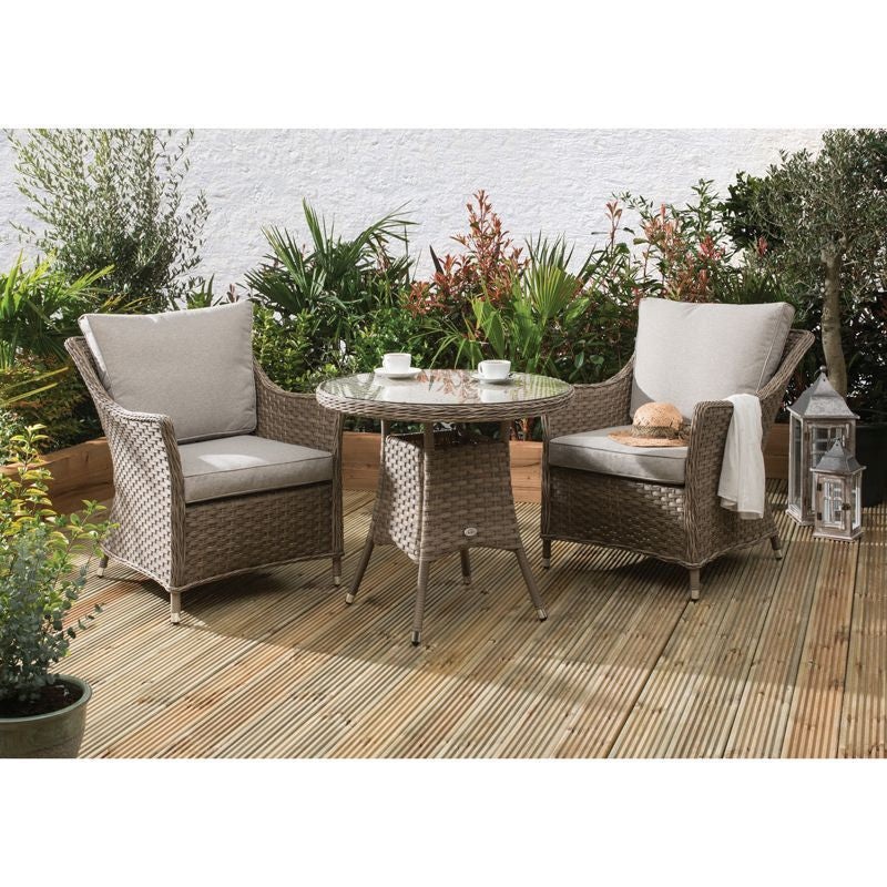 Arles Garden Bistro Set by Croft – 2 Seats Aluminium Full Round Weave Rattan Cream