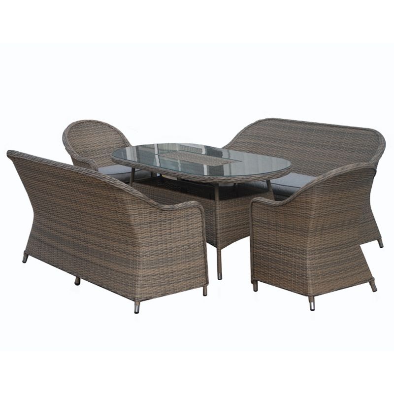 Arles Garden Patio Dining Set by Croft – 6 Seats Aluminium Full Round Weave Rattan Grey