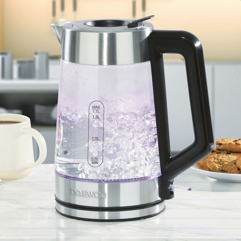 Illuminating Easy Fill Kettle By Daewoo – Tempered Glass 1.7 Litre