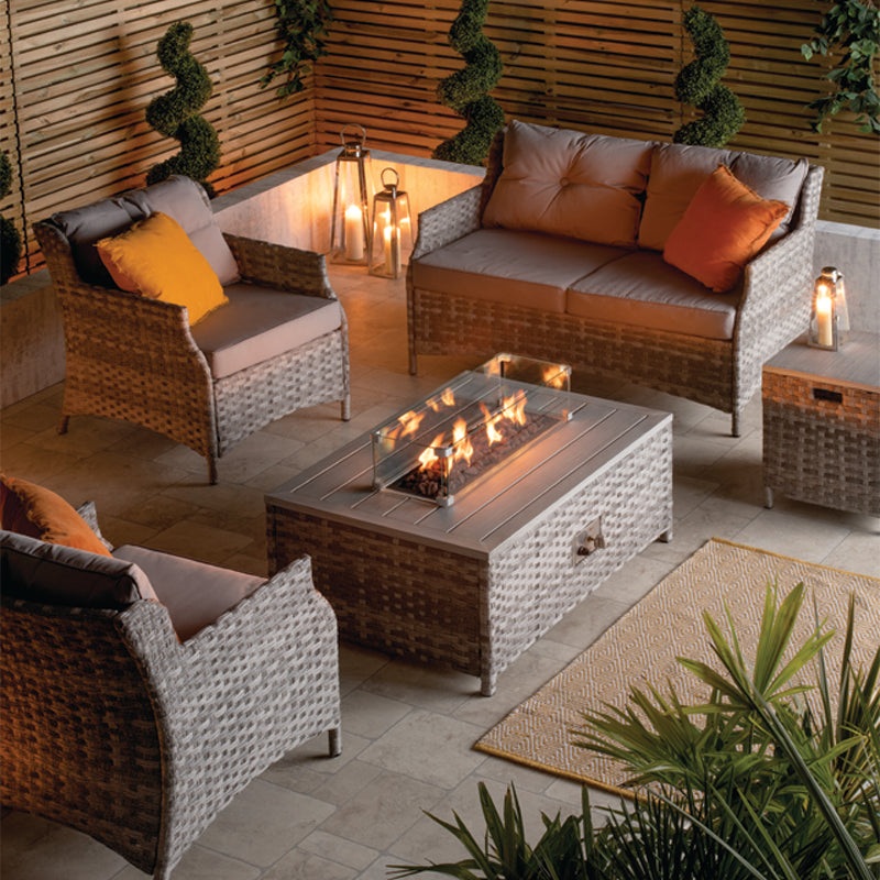 Rhodes Garden Sofa Set by Croft – 4 Seats Half Round Weave Rattan Grey