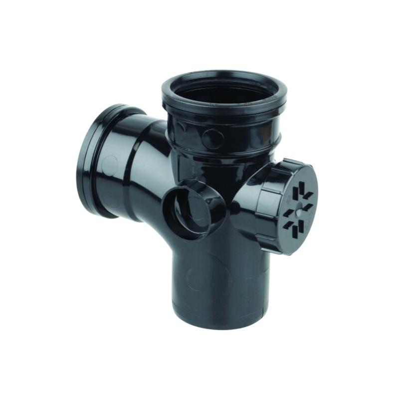 110mm x 87.5  OsmaSoil Push-Fit Single Socket Access Branch – Wavin (Black) – 4S502B